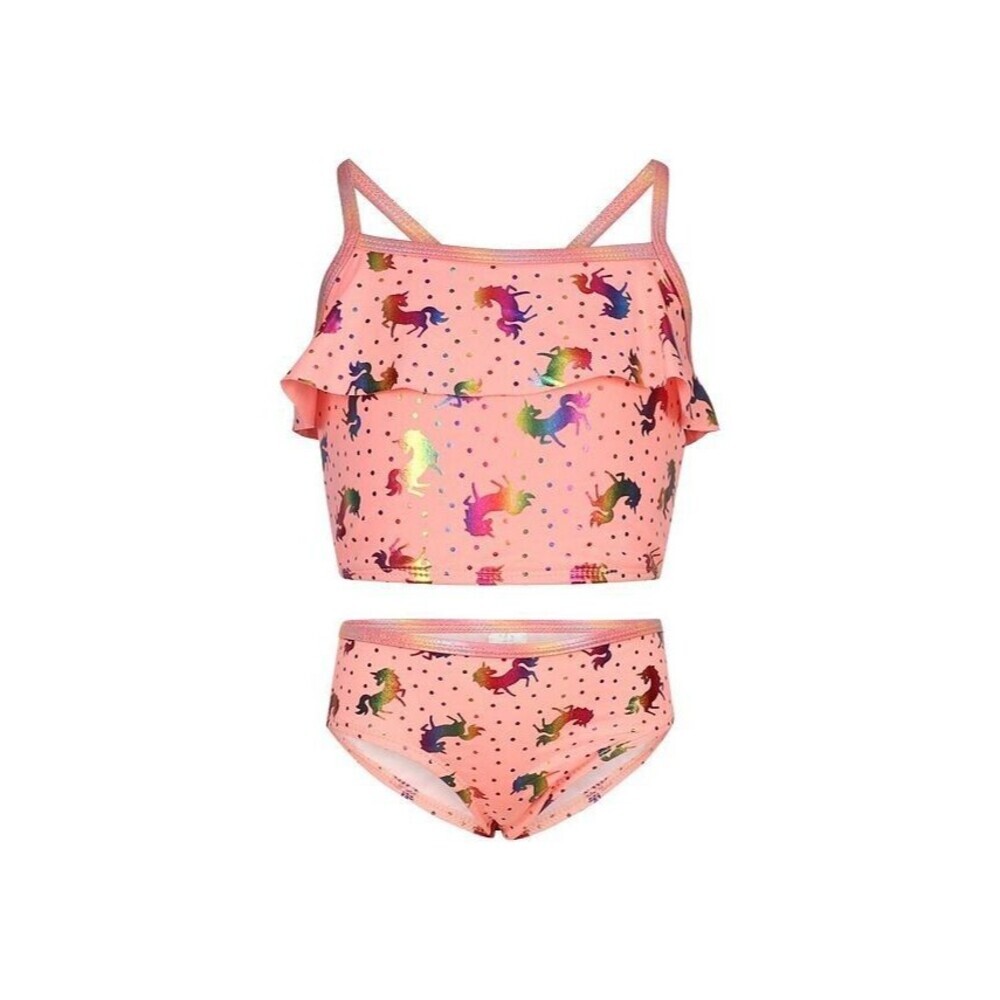 Penelope Mack Toddler Girls Rainbow Metallic Foil Swimsuit, 2 Piece Set Pink 2T